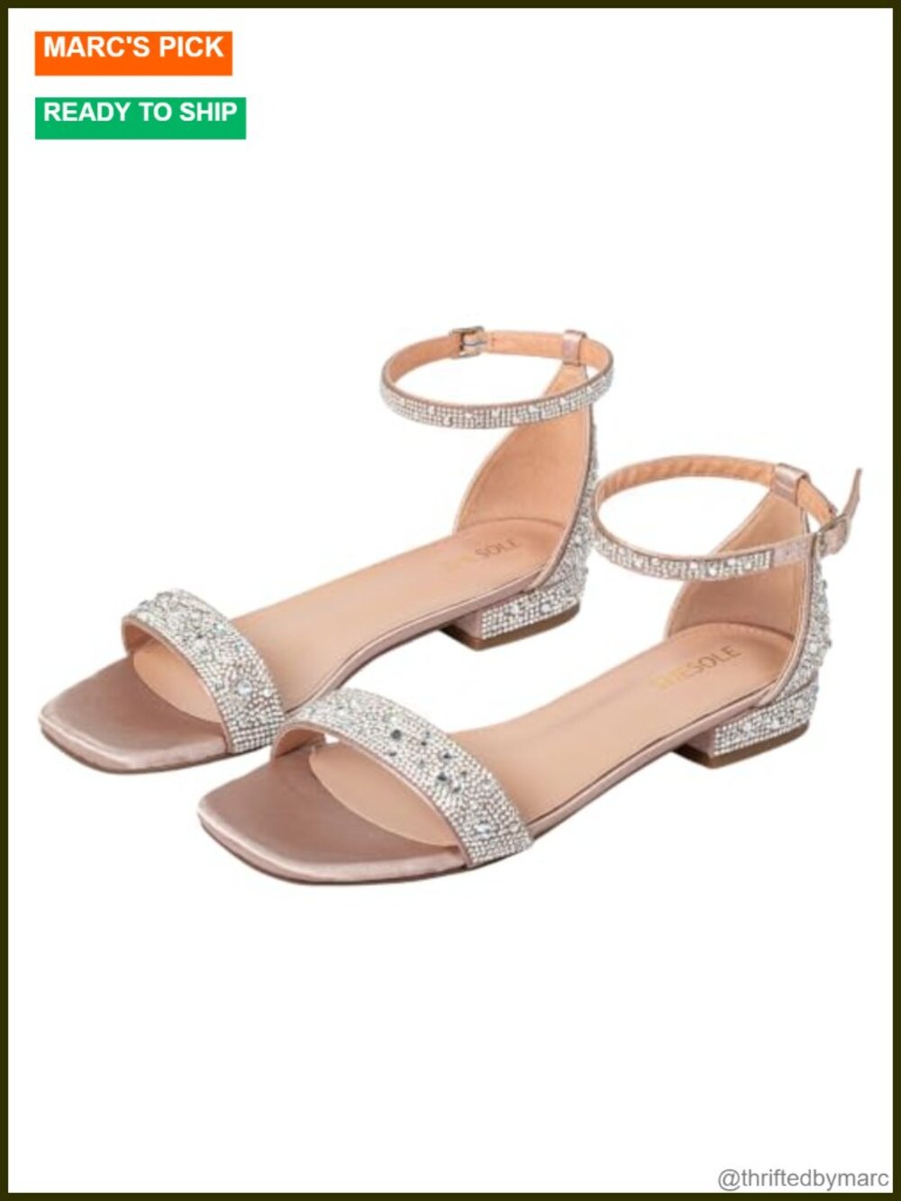 Women's Wide Width Rhinestone Square Toe Low Heel Sandals Gladiator Ankle Strap